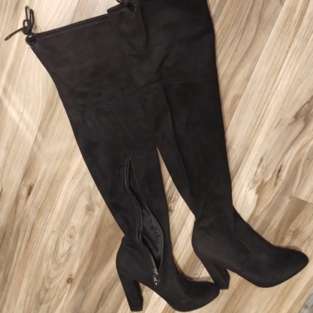 Black suede thigh high tall boots